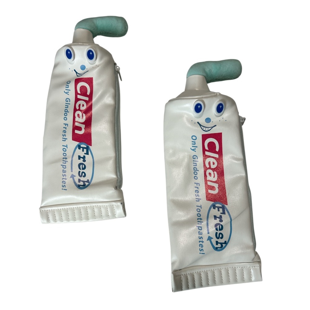 Two Toothpaste Tube-Shaped Pouch in White & Teal